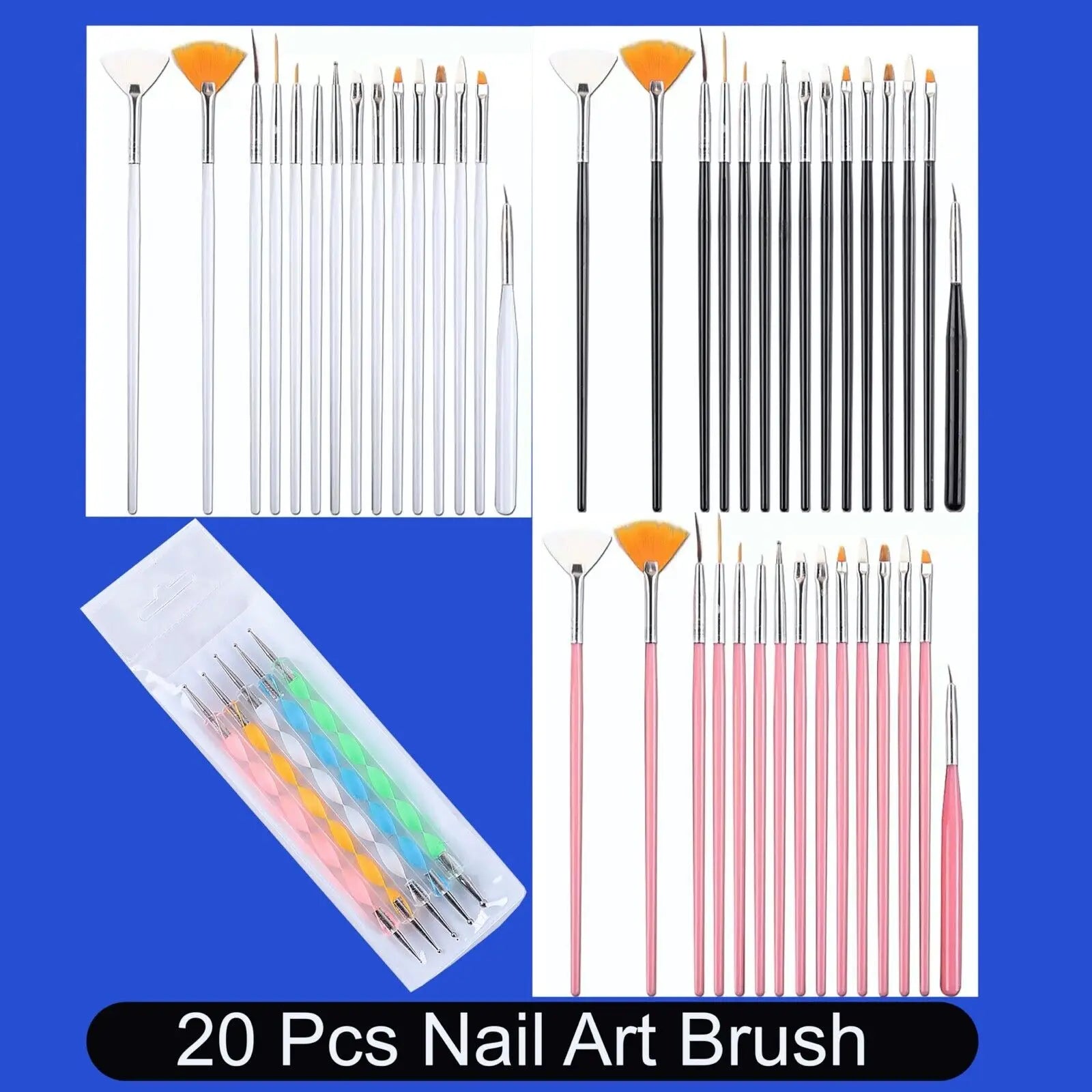 20PCS NAIL ART BRUSHES DESIGNING PAINTING DOTTING DETAILING PENS KIT Nail Polish Painted Brush Nail Brushes Set