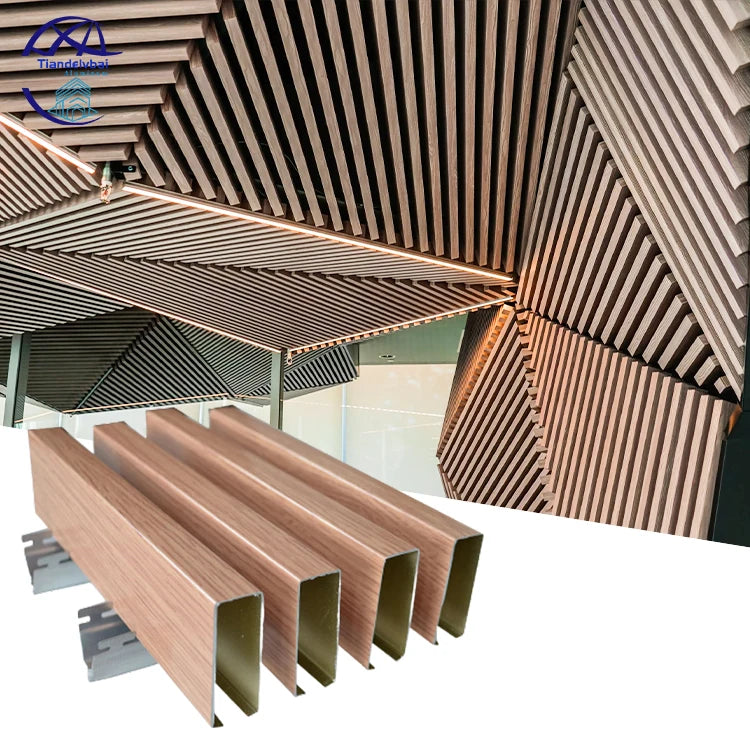 Modern Design Baffle Profile Linear Panel Aluminum Class Fire Resistan Supermarket U Shape Ceilings