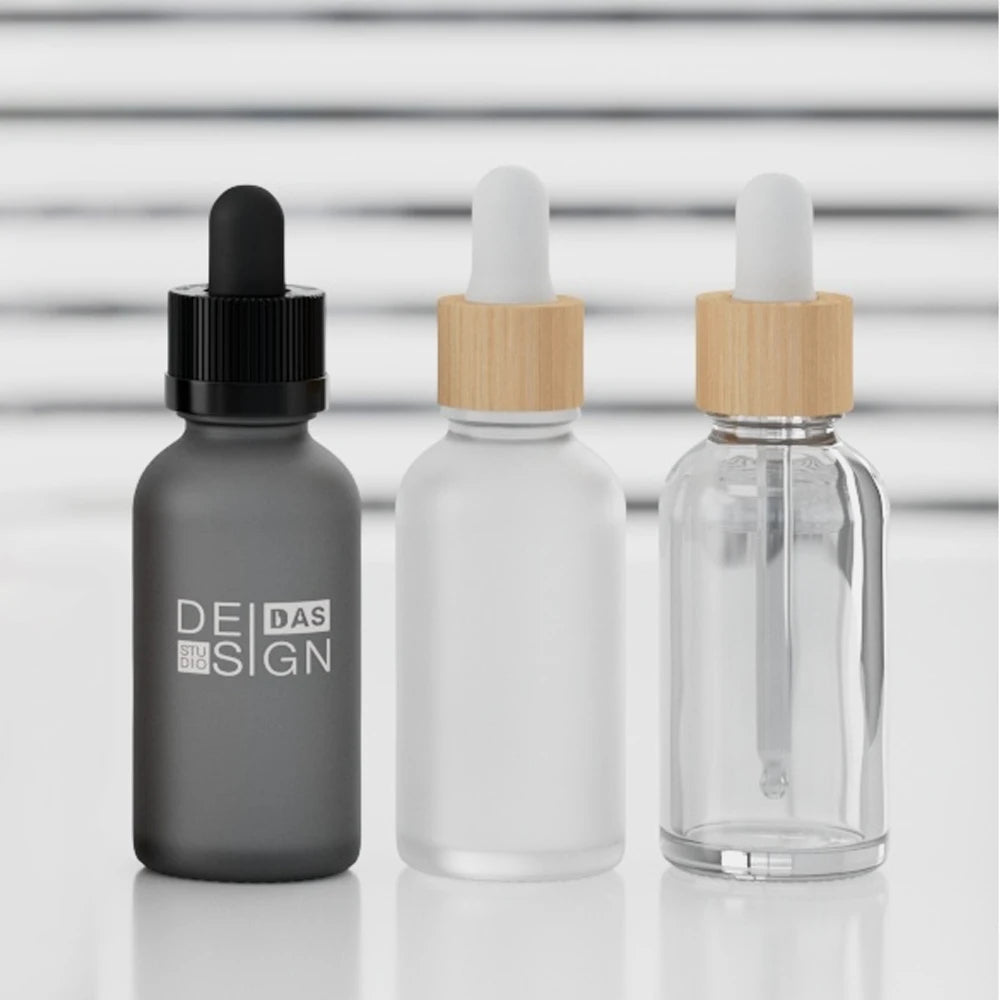 Wholesale Luxury Custom 1oz 15ml 30ml Crystal Clear Essential Oil Serum Dropper 4oz Round Boston Clear Glass Bottles