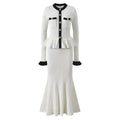 2025 Autumn New French Contrast Patchwork White Dress Round Neck Long Sleeve Knitted Elegant Casual Dress