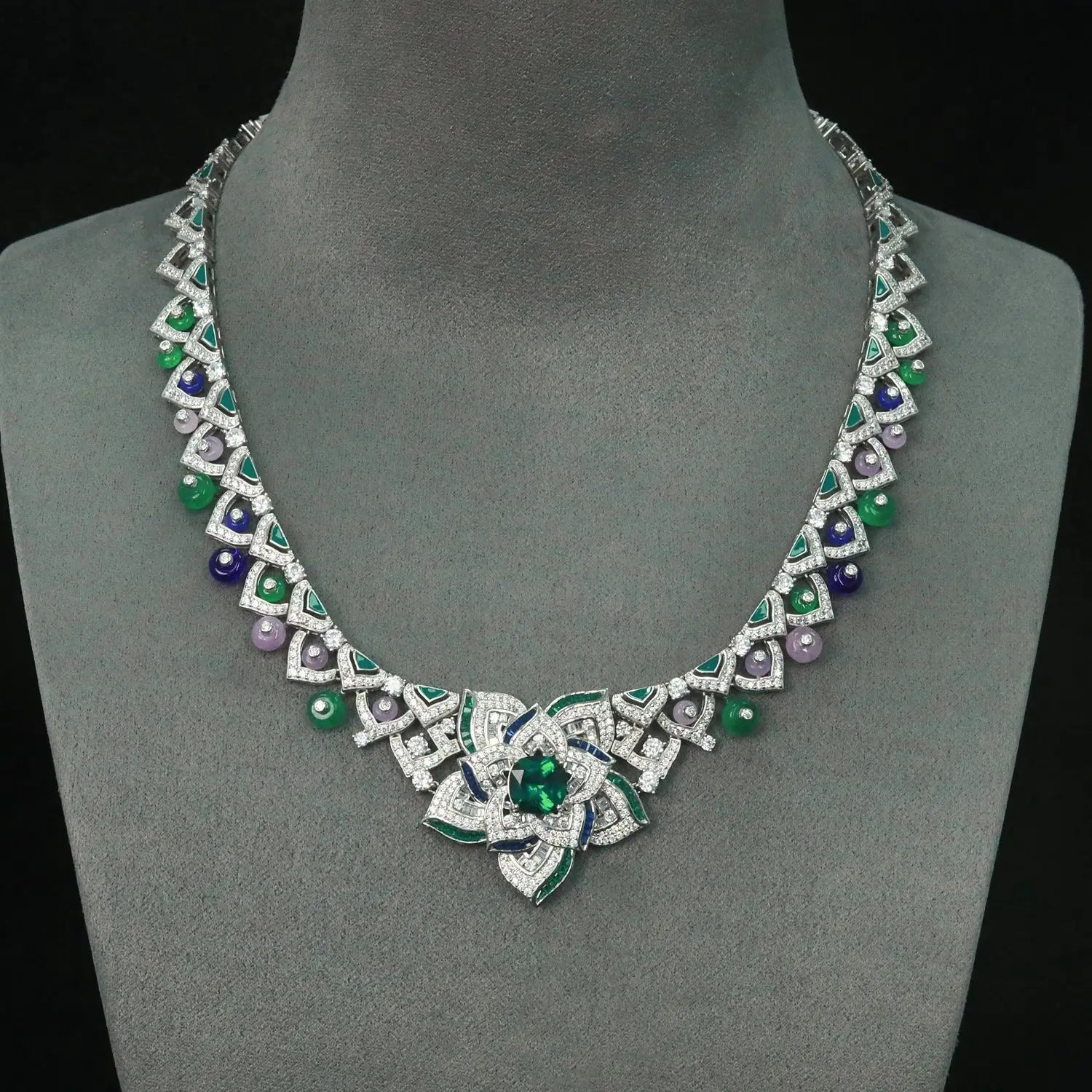 Famous Brand Design Jewelry 925 Sterling Silver Fruit Motif Gemstone Necklace