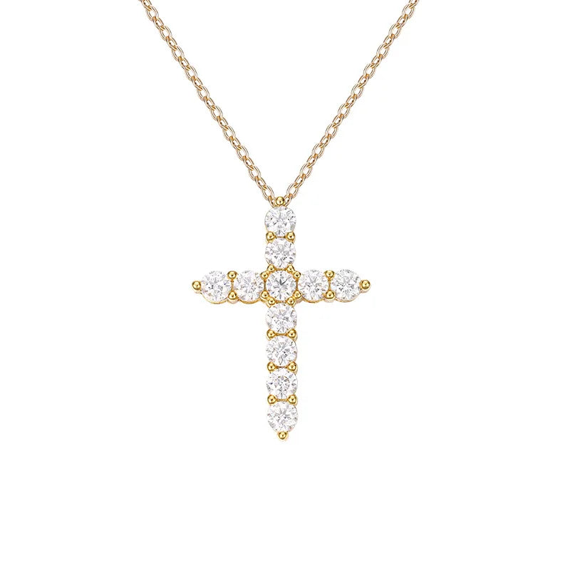 Women's Moissanite Cross Necklace in Pure Silver Niche Light Luxury High-End and Versatile New Style Collarbone Chain Pendant