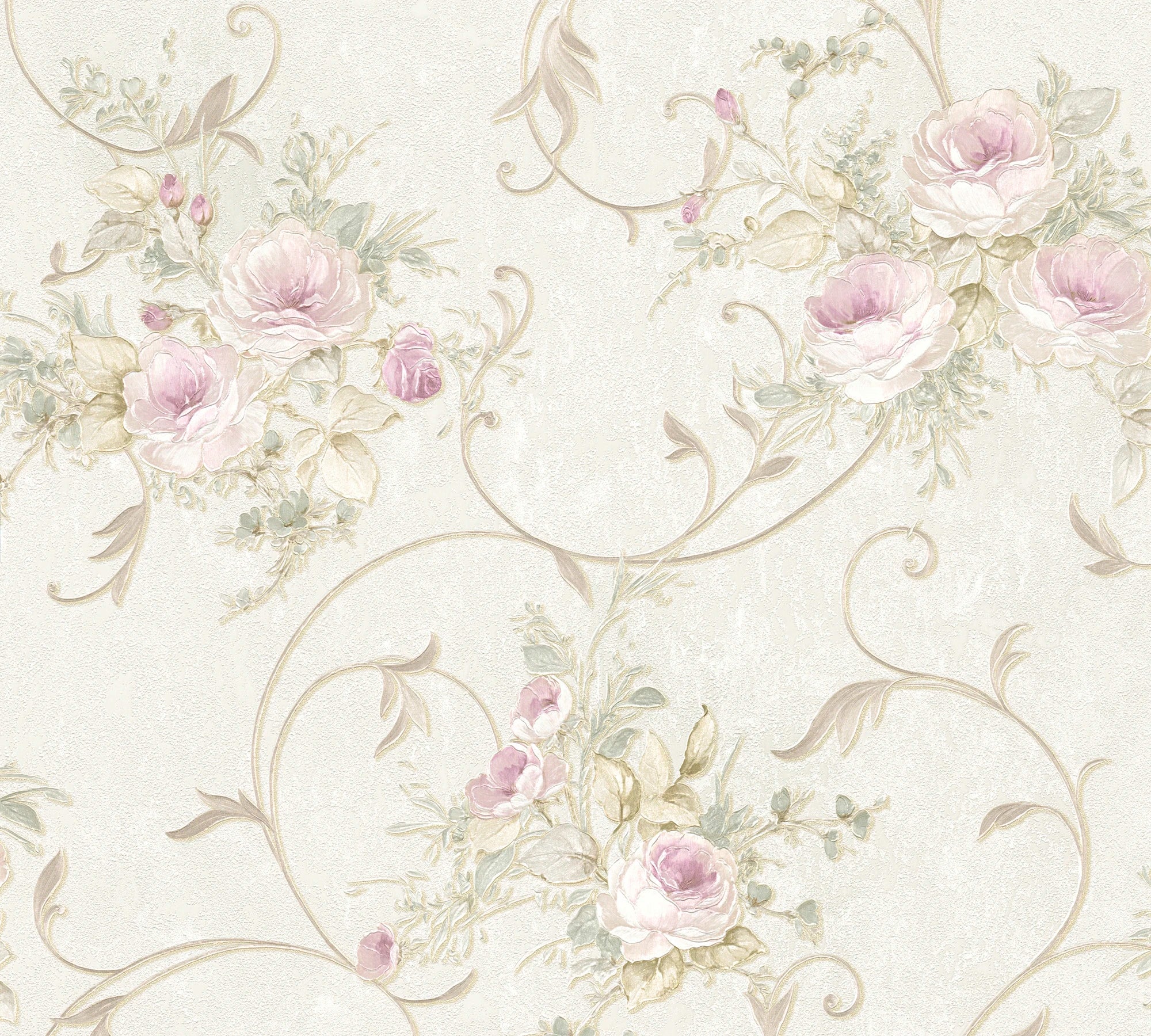 Made Germany Floral Pink Green Cream Non Woven Vinyl Wallpaper Rolls-Abrasion Light Resistant-Living Room Kitchen Home Decor