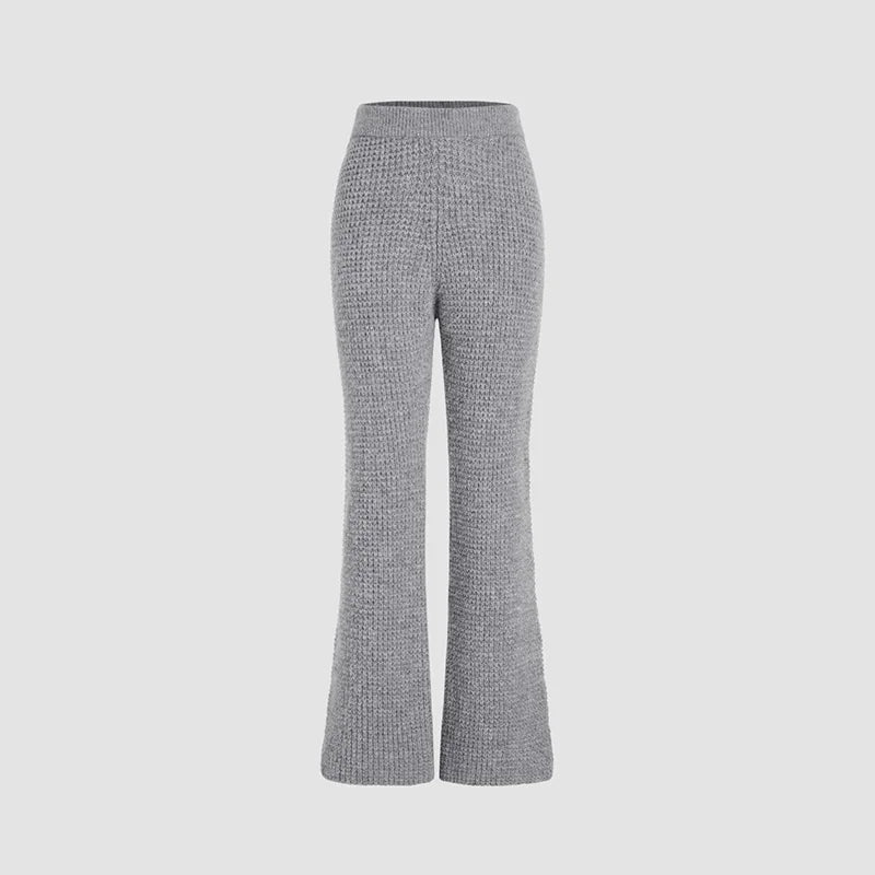 Custom Wool-blend Middle Waist Solid Flared Trousers Ladies Slim Daily Casual Knitted Solid Pattern Women Sweater