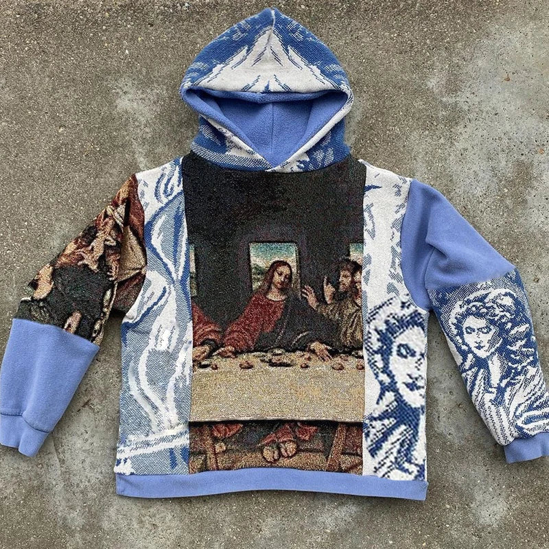 Custom Mens Clothing Supplier Satin Lined Heavy Cotton Woven Jacquard Tapestry Hoodie Manufacturer