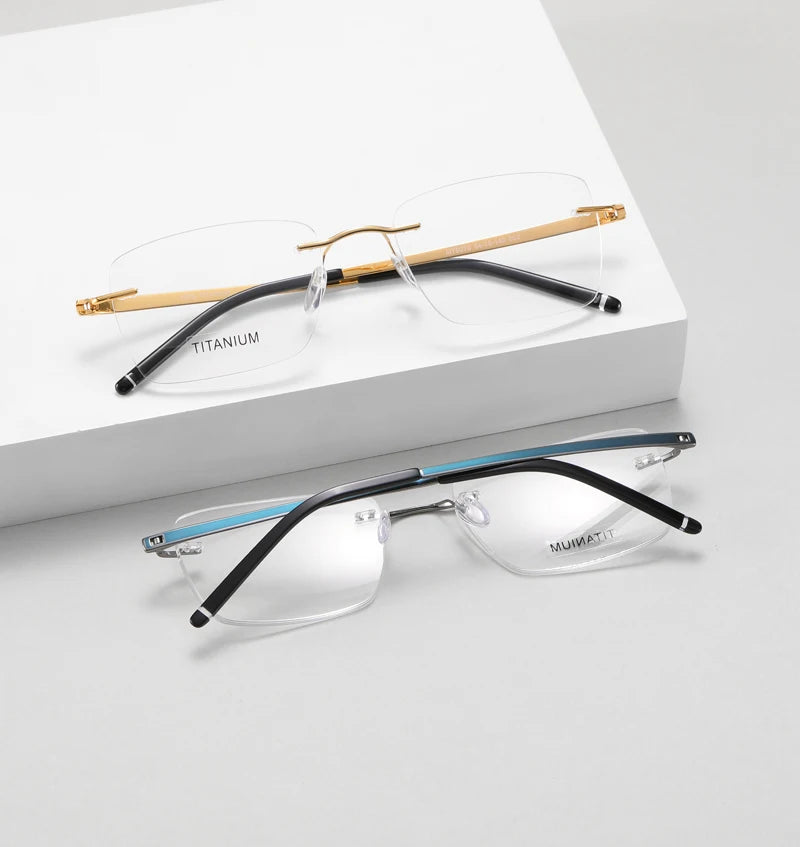 FEROCE Unisex Lightweight Titanium Rimless Eyeglasses UltraThin Frame Optical Frames for Clear Vision Comfortable Wear