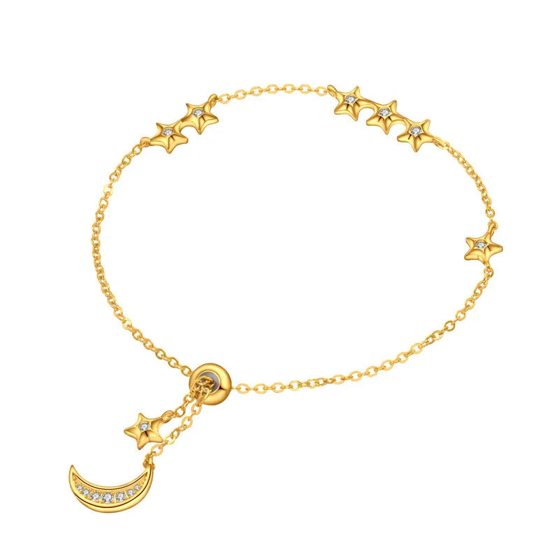 Wholesale 925 Sterling Silver Adjustable Chain Silver Plated Zircon Princess Cut Classic Star Moon Party Gift Bracelet