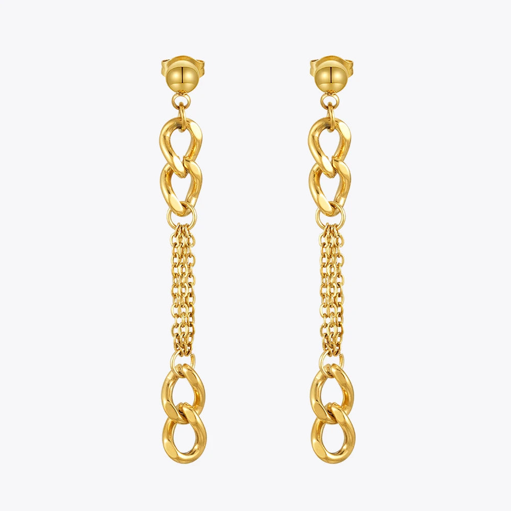 Latest 18K Gold Plated Stainless Steel Jewelry Long Chain Tassel Drop Earrings Waterproof for Woman Party Earrings E241612