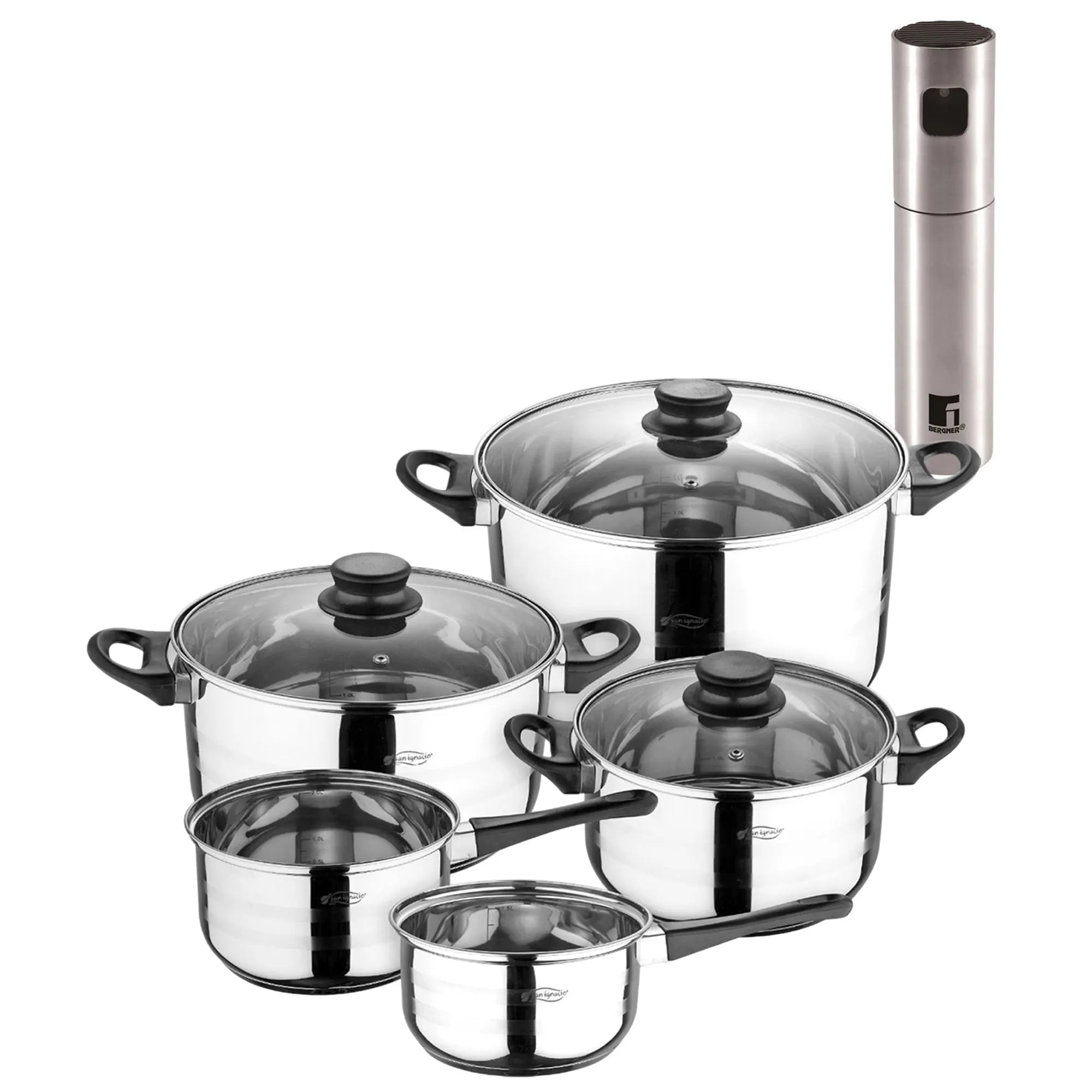 Eight-piece San Ignacio+ cookware set Bergner Copper Oil and Vinegar Sprayer 4x17.5cm in stainless steel