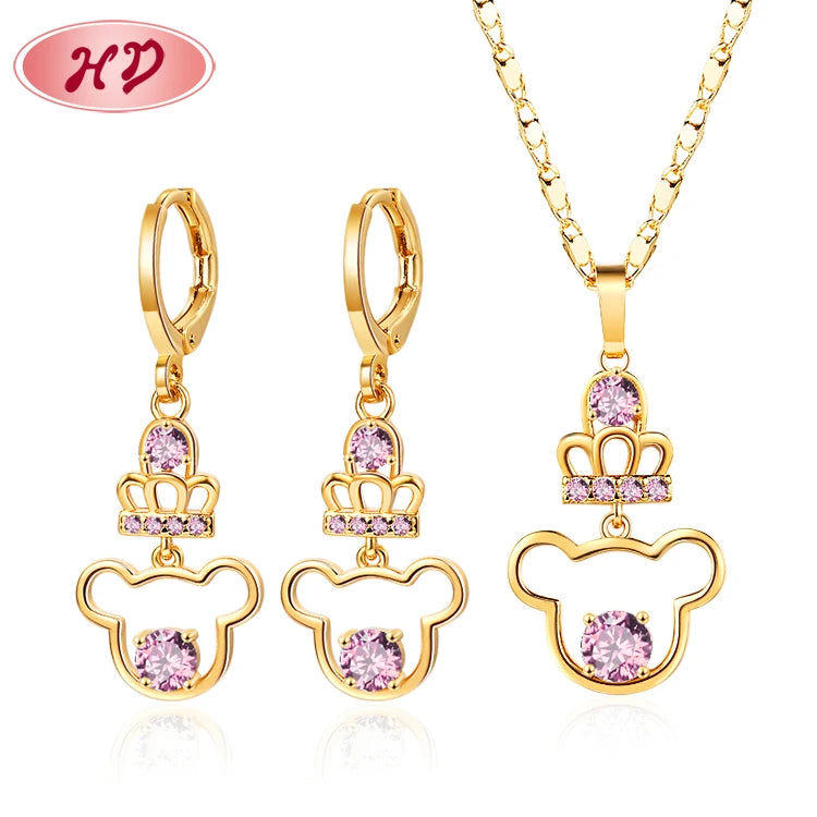 Oem Odm Hypo Allergenic Zircon Kids China Wholesale 18k Gold Plated Accessories for Women Fashion Bear 3 Pcs Set Jewelry