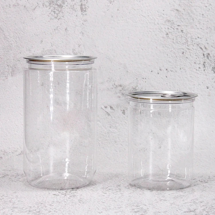 500ml 1000ml Food Cookie Food Jar With Lid Clear PET Spice Plastic Jar