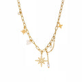 Wholesale Stainless Steel Octagon Star Pendant Choker Crystal Zircon Beaded Fringe Necklace for Women Fashion Accessories