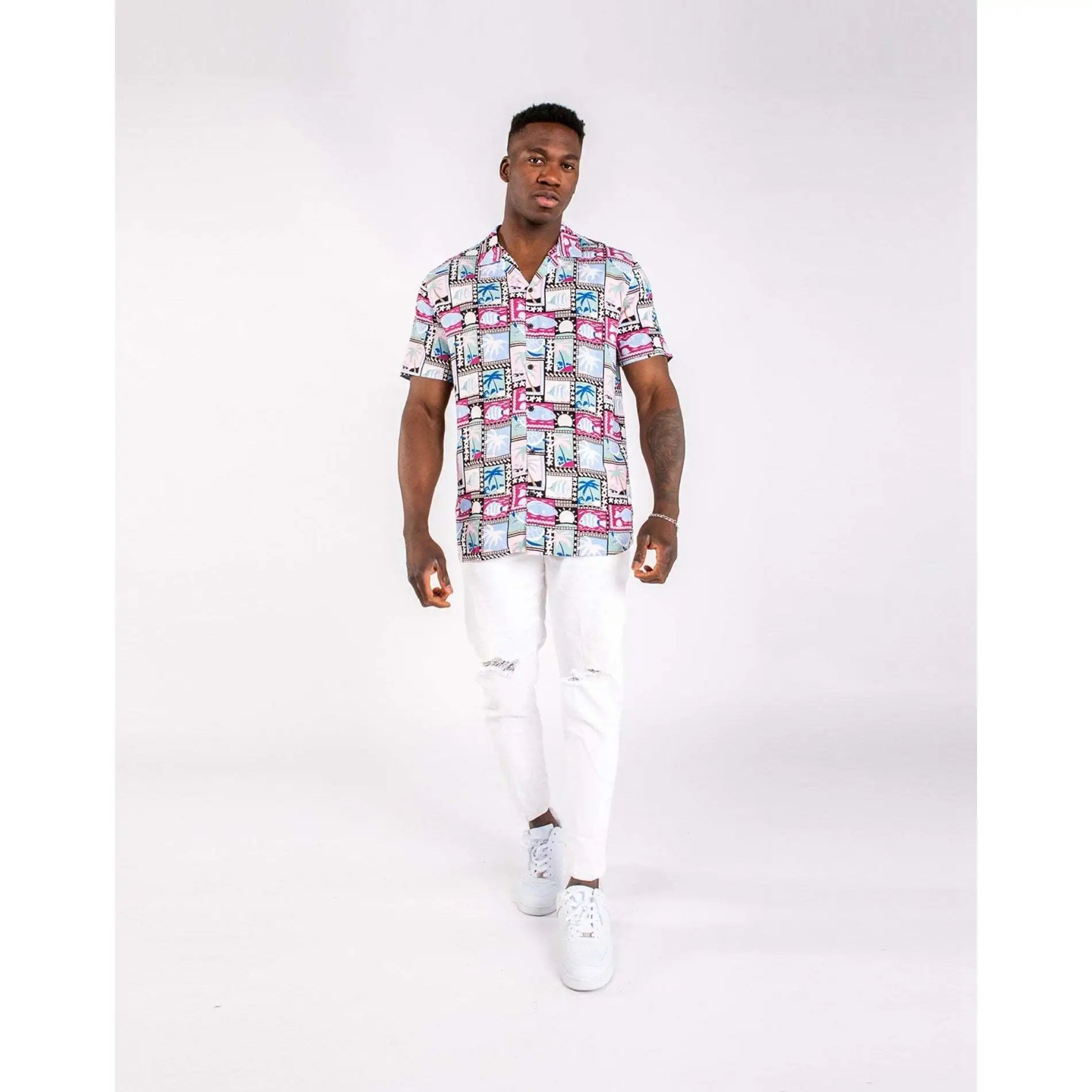 Imperio Shop Casual Printed Lightweight Breathable Empire Waist Regular Fit Men's Rosa Size S Hawaiian Beach Shirt Summer