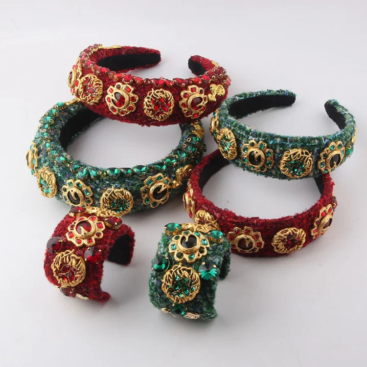 New Fashion Baroque Sponge Luxury Rhinestone Headband Bracelet Set for Women Girls Party Travel Personalized Hair Accessories