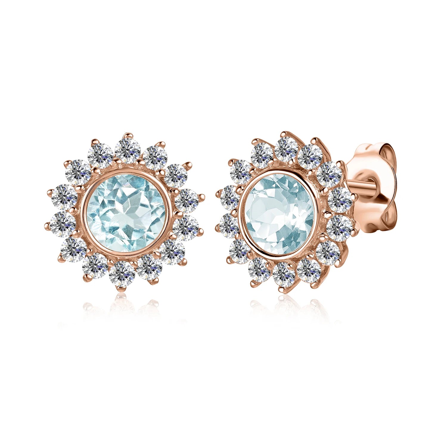 2022 New Natural Gemstone Female Jewelry 925 Sterling Silver Blue Topaz Flower Stud Earrings for Women Destiny Jewellery