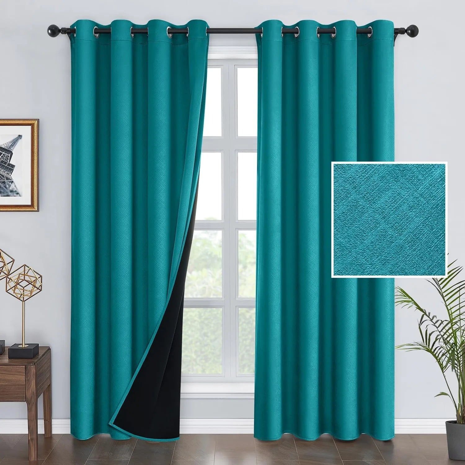 JA Customizable Modern Darkening Curtains Full Blackout Black Lining Light Blocking Drapes for Bedroom Skylight Living Room