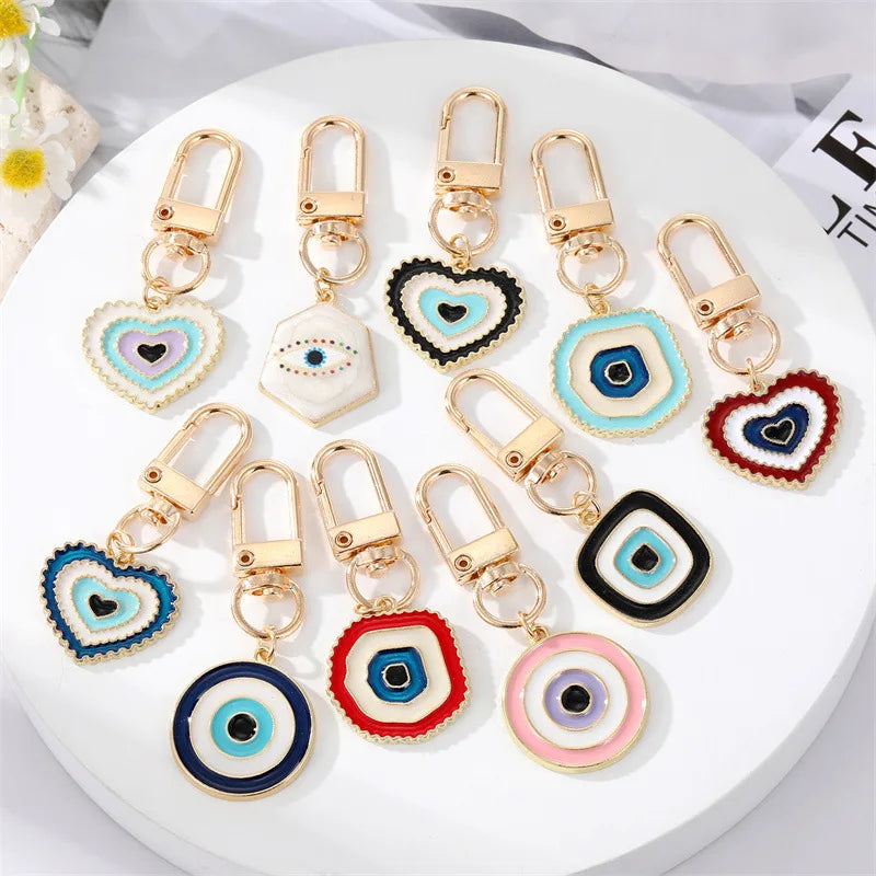 2023 NEW Hot Selling Charm Leather Keychain Rhinestone Evil Eye Crystal Key Holder Bag Charm Keychain