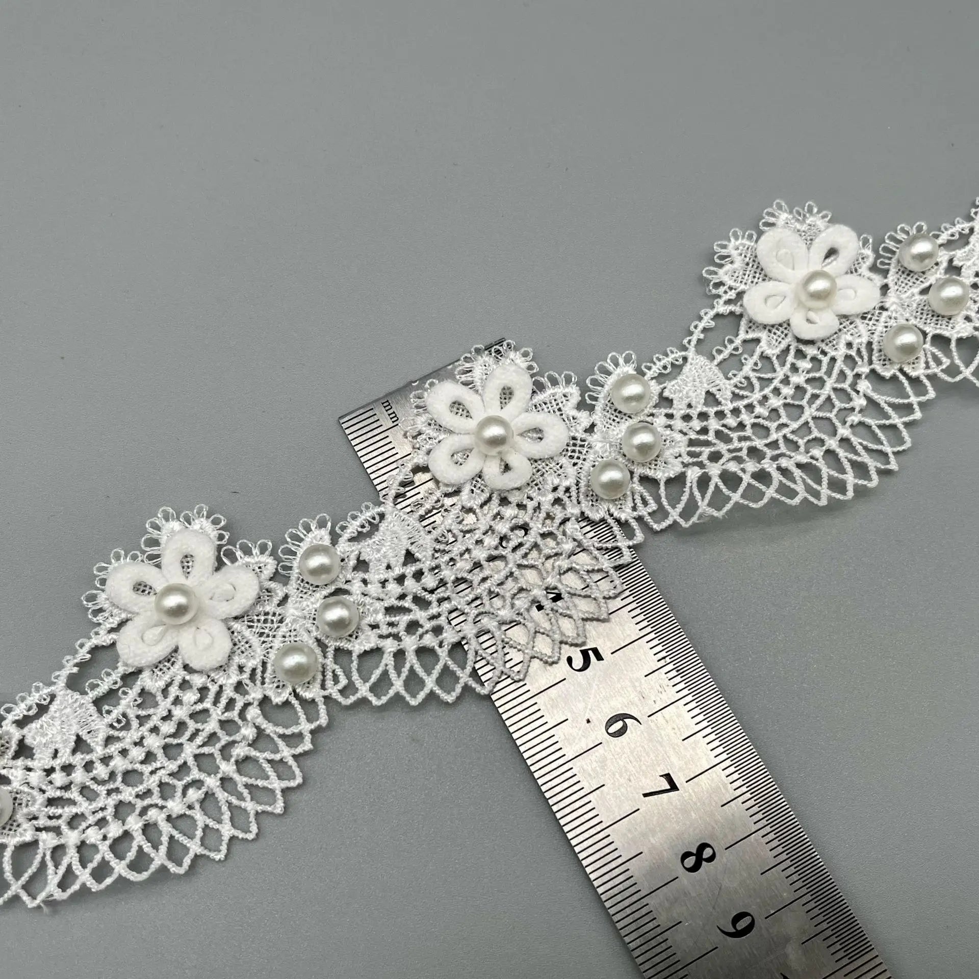 Exquisite Water-soluble Polyester Velvet Piece With Small Flowers and Beads Handmade Lace