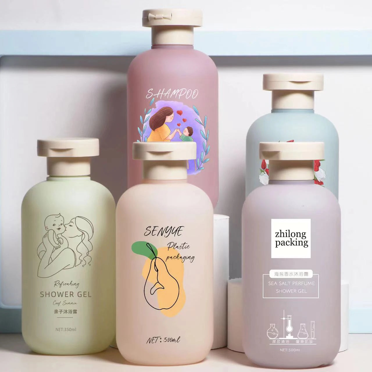 In Stock 200ml 300ml 500ml Environmentally Friendly Bio-explanatory Hdpe Shampoo Bottle Green Round Flip Top Body Lotion Bottle