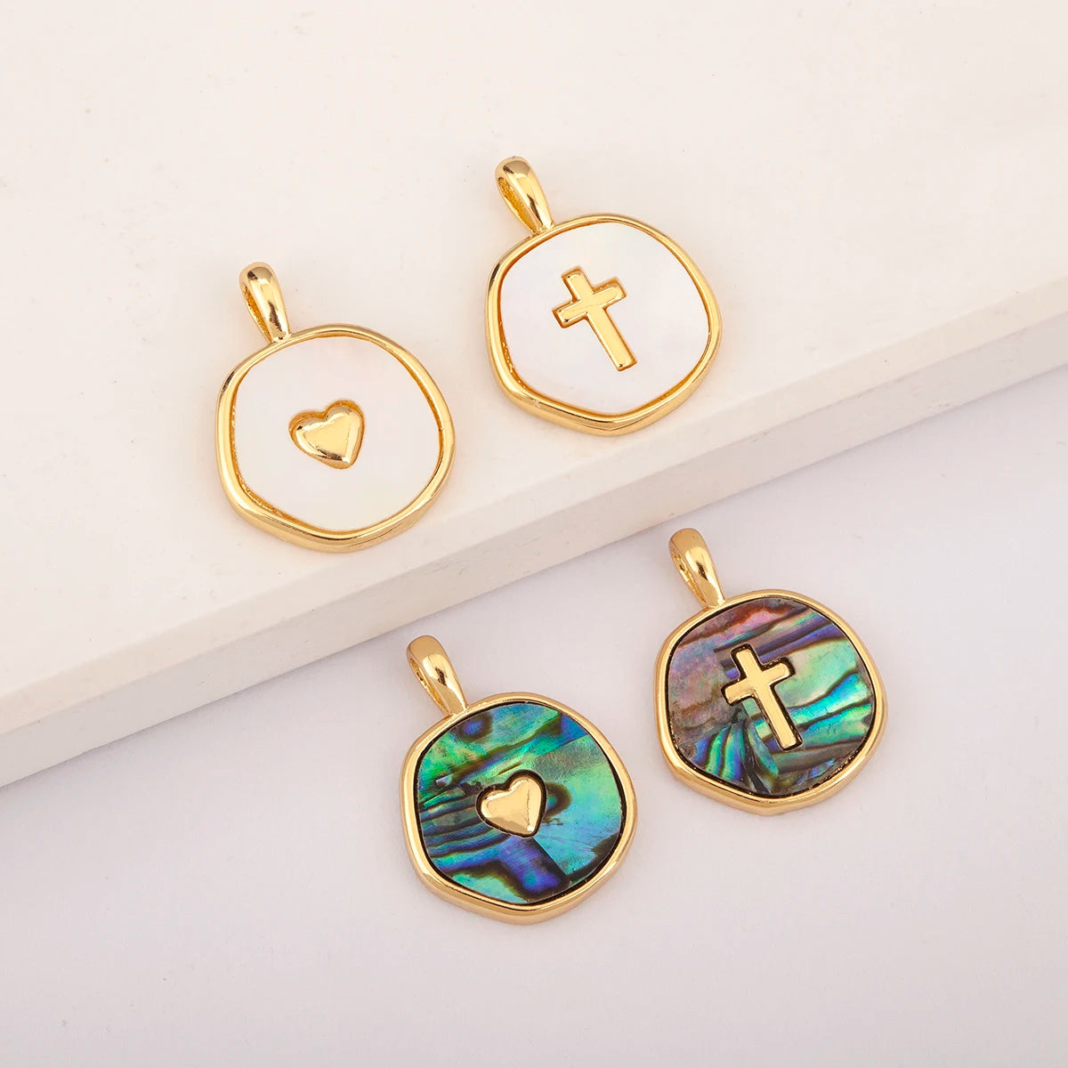 QIKU Personalized Heart and Cross Charms Gold Plated Metal DIY Jewelry Making