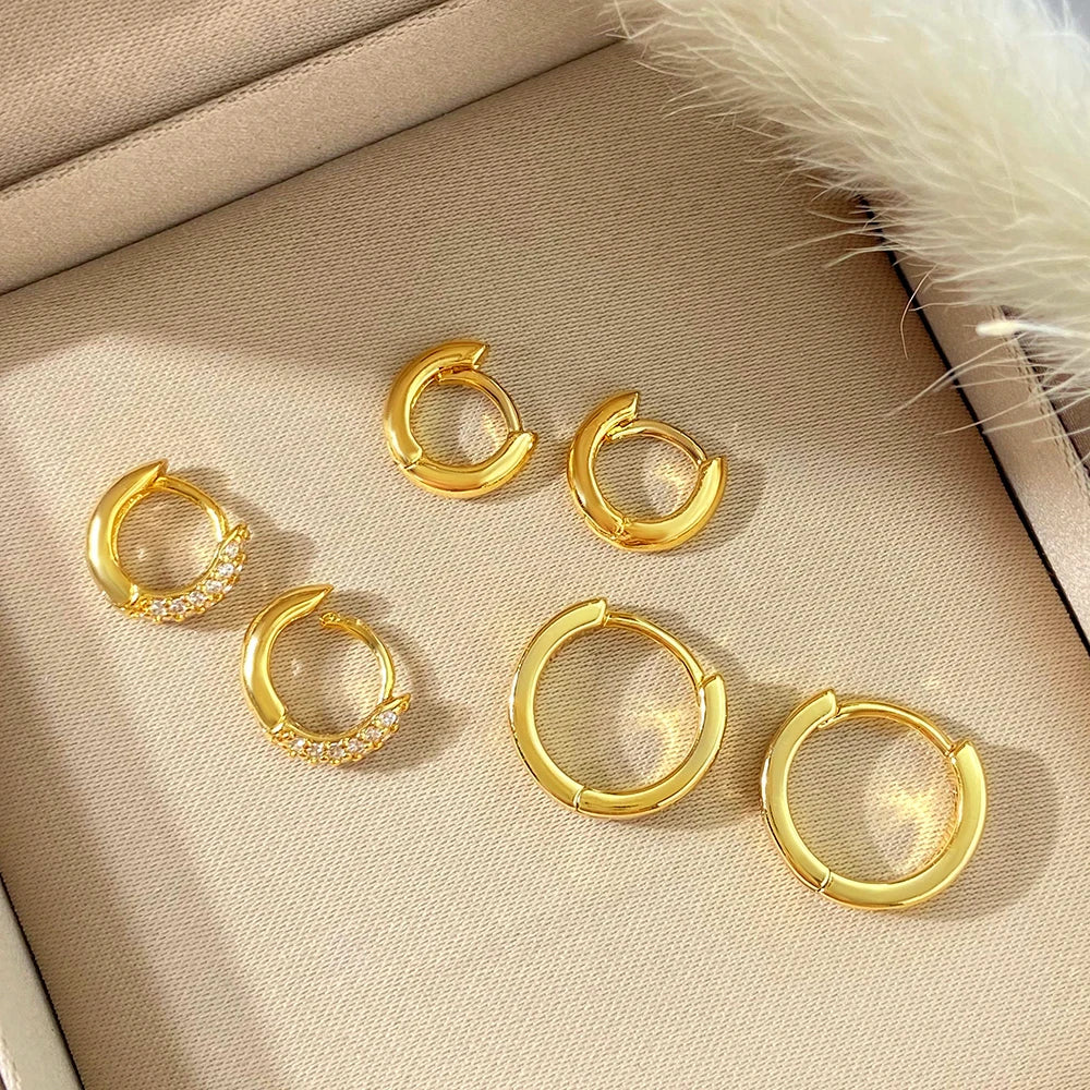 Glossy Jewelry Foxi Vintage 18K Gold Plated Jewelry Plain Thick Chunky Hoop Earrings for Girls