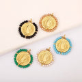 QIKU Our Lady of Guadalupe Gold Plated Pendant Colorful Beads Mexican Catholic Religious Jewelry for Necklace Making