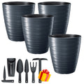 Set of 4 Maze plastic planters with 16L reservoir in anthracite color 29.6 x 29.6 x 32.9 cm + FREE set of 6 garden tools