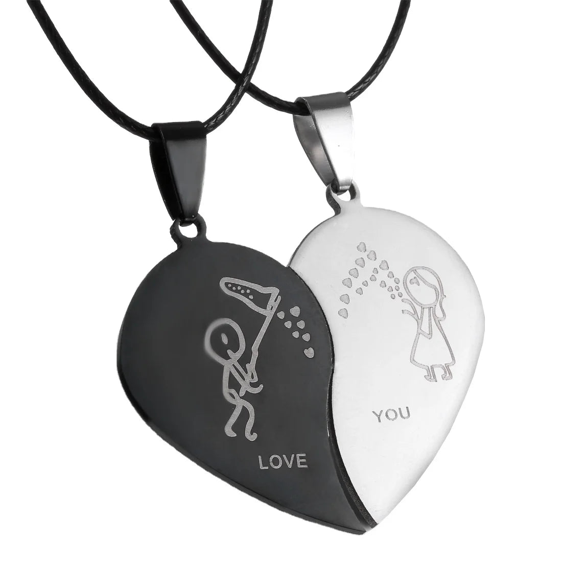 Hip Hop Stainless Steel Broken Heart Pendant Necklace for Couples' Love for Valentines Day Engagement or Party Gift