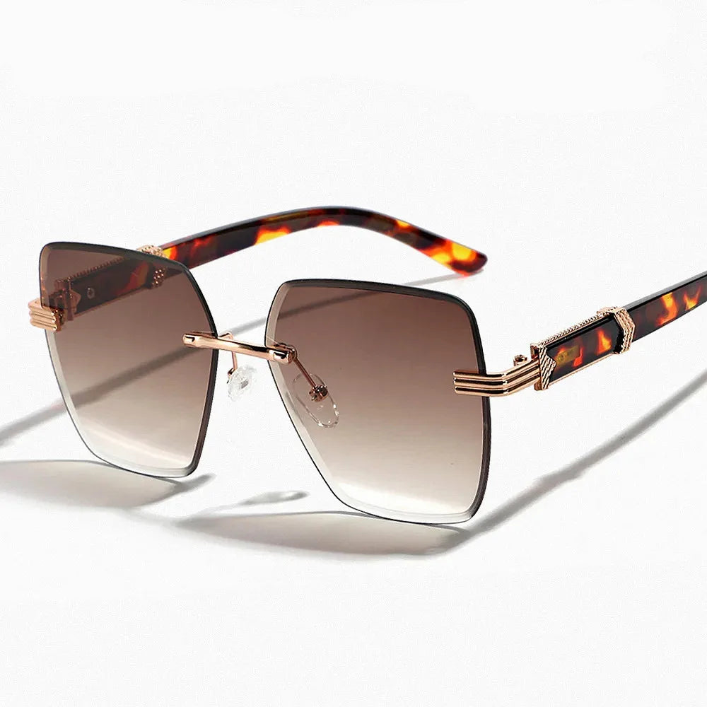 Wholesale Custom Logo Fashion Gradient Square Sun Glasses Anti UV Shades Rimless Oversized Sunglasses Women Men