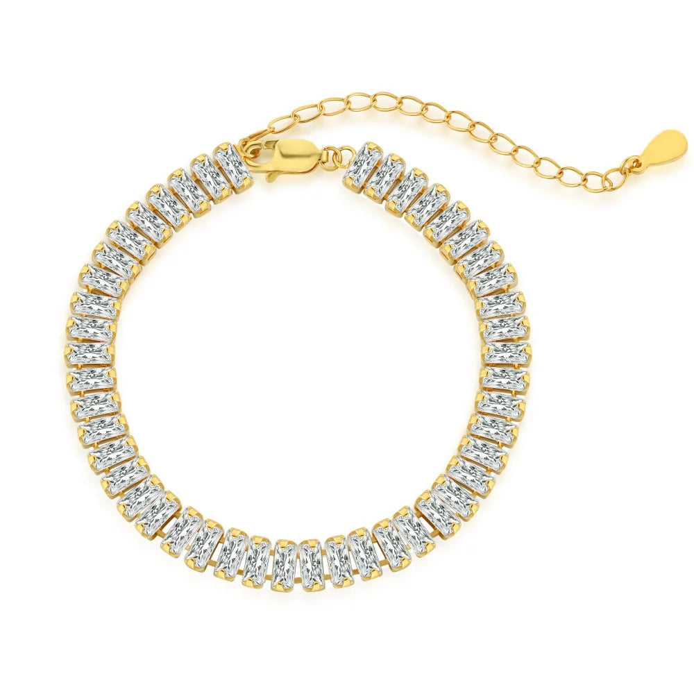New White Gold Plated Jewelry Fashion 925 Sterling Silver Gold and Cubic Zirconia Tennis Bracelet Chain