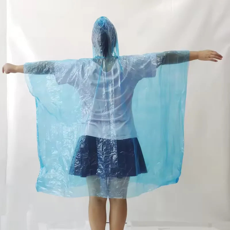 Disposable PE Raincoat Waterproof Plastic Rain Poncho Emergency Rain Gear Bulk Rainsuit for Adult Outdoor