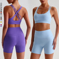 SHINBENE Hi Cloud Women 2Pcs High Waist Gym Fitness Set Outfits Biker Shorts Workout Yoga Sets