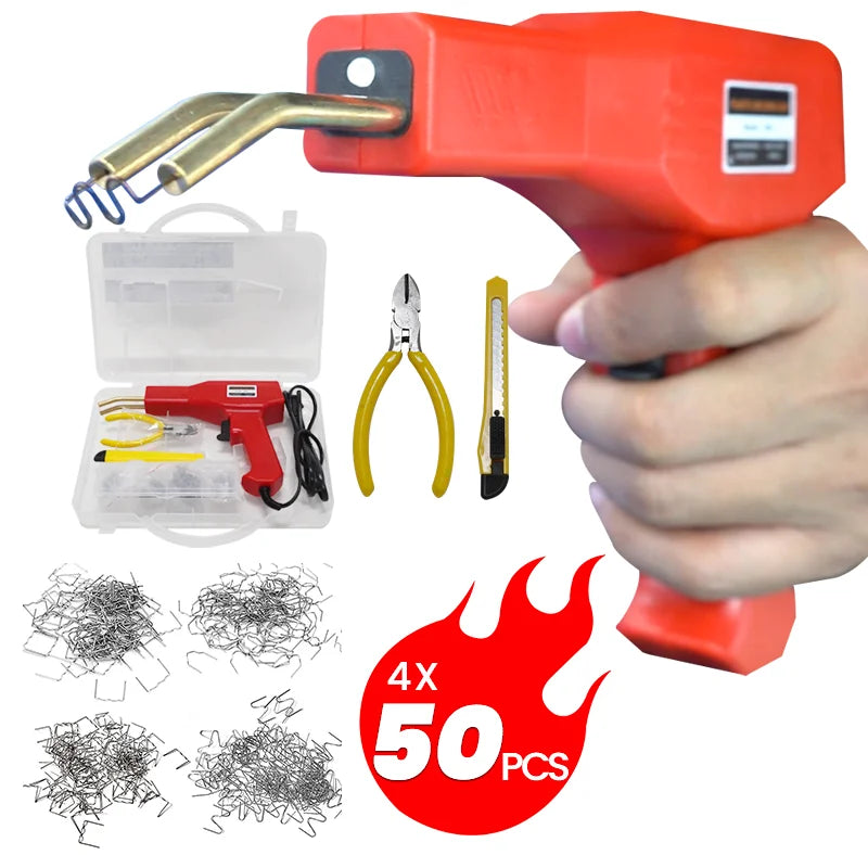 Hot Stapler PVC Plastic Welding Repairing Air Heat Welder Gun Tool Kit Set Machine With Speed Nozzle & Roller Rod
