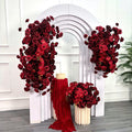 Classic Burgundy Wedding Backdrop Flowers Decoration Dark Red Silk Rose Flowers Arrangement Decoration Wedding Hall Backdrop