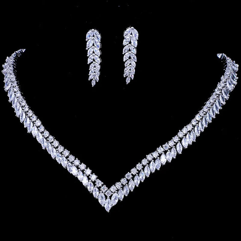 Wholesale Religious Peace Design Brass Bridal Earrings & Necklace Zircon Jewelry Sets for Wedding Engagement