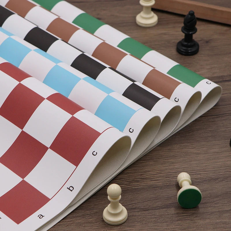 Flexible Roll-Up Chess Game Board Multi-color PU Leather Chess Game Go Mat Ideal Chess Game Board for Family Party Outdoor