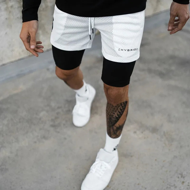 Men's Double-Layer Summer Fitness Running Sports Shorts Breathable Casual Beach Five-Point Pants Mid Waist Solid OEM Service