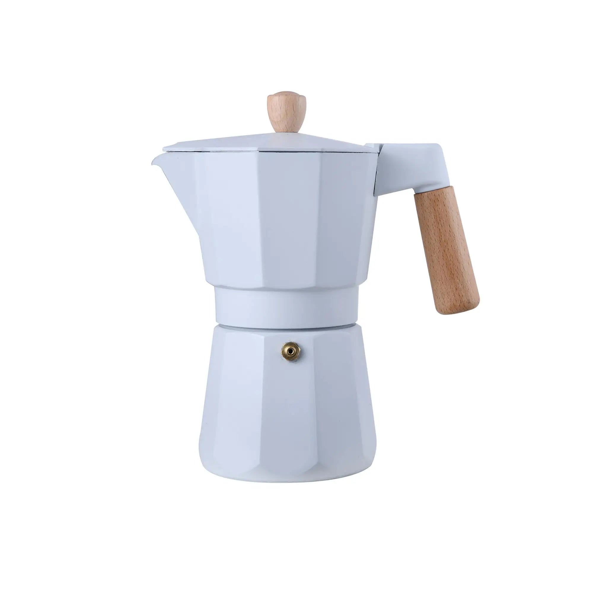 Bergner NATURALLY 6-Cup Coffee Maker in White Aluminum with Wooden Handle