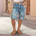 2025 Summer Women's Printed Simple Versatile Fashion Denim Shorts Loose Durable