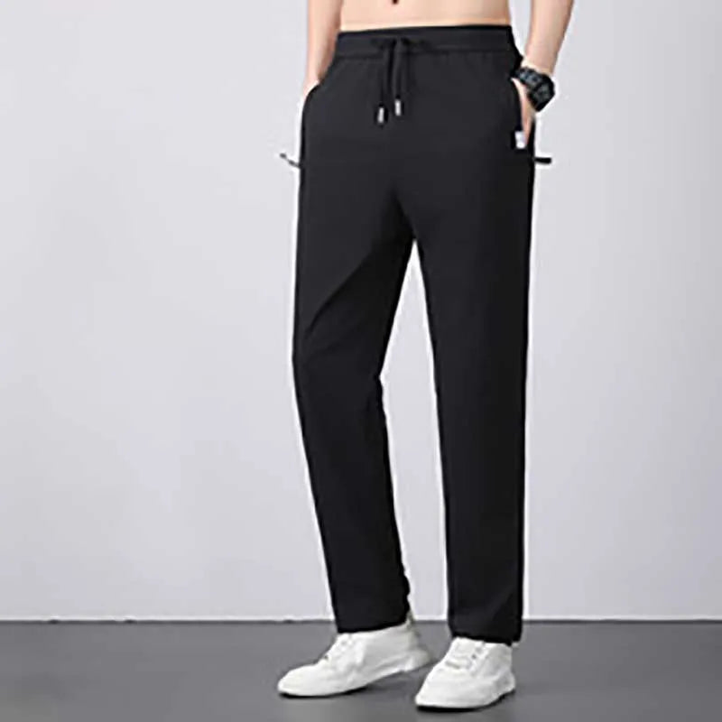 OEM Custom Logo Design New Men's Straight Ice Silk Pants Summer Quick-Drying Stretch Pants Loose Large Size Sports Pants