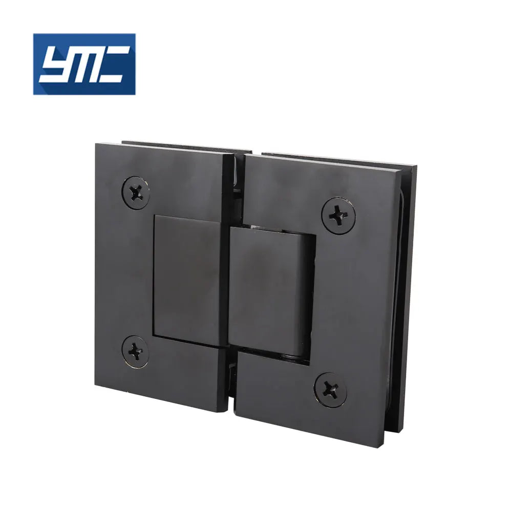 Modern 180 Degree Matt Black Solid Brass Soft Closing Shower Glass Hinges Bathroom Door Hardware Clip Handle YMC SHB-2-180 MB