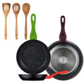 San Ignacio 3-piece frying pan set 20/24/28 cm forged aluminum induction compatible + 3-piece acacia kitchen utensil set