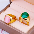 Pink and Green Cat's Eye Stone Stainless Steel Ring Fashion Wedding Engagement Gift Party Anniversary Band