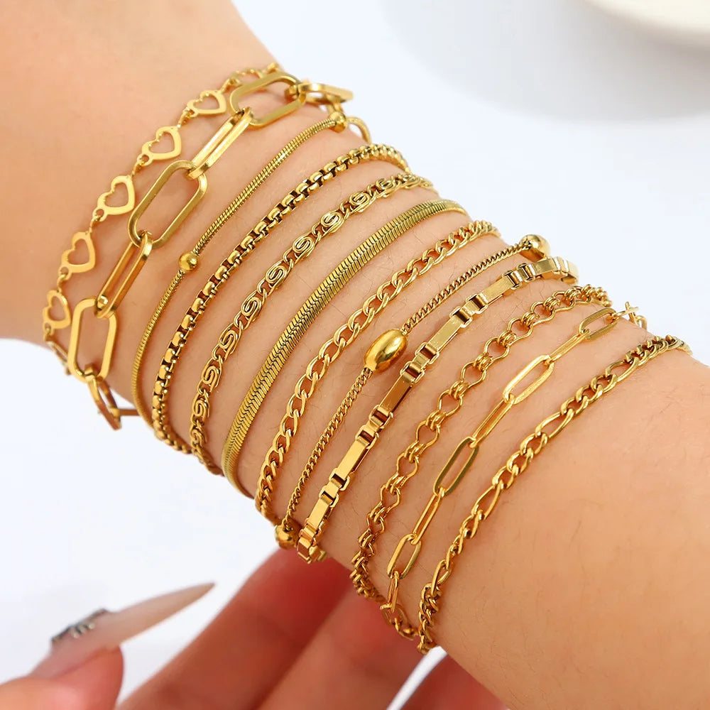 YWXS 12 Design Fashionable Stainless Steel Bracelet Elegant Luxurious Jewelry Set 18K Real Gold Titanium Steel Chain Bracelet