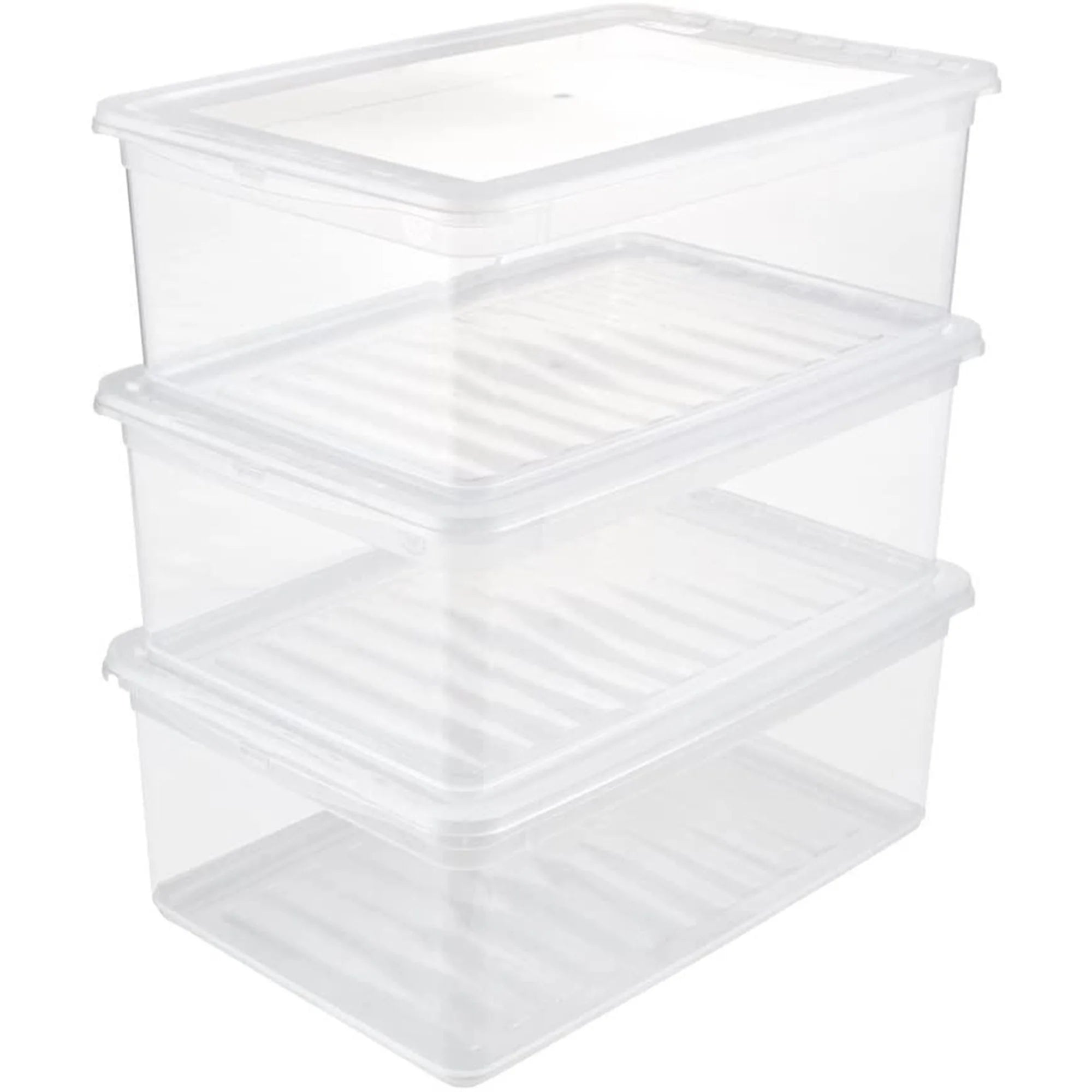 Set of 3 x 11L Storage Boxes Plastic Natural Transparent 39 x 26.5 x 14 cm