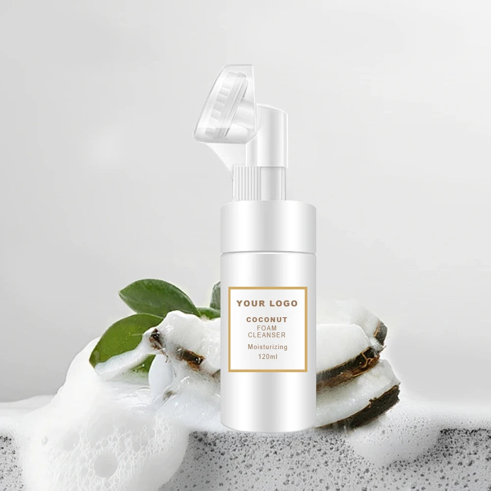 OEM 120ml Private Label Vitamin C Organic Foaming Wash Whitening Cleansing Mousse Aloe Vera Coount Foaming Facial Cleanser