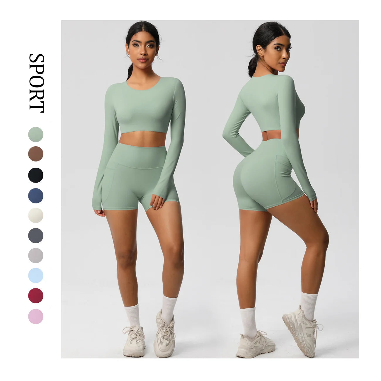 High-Waisted Quick Dry Breathable Yoga Set for Women Gym Clothing-Solid Pattern Workout Gear that Fits Short Push Gym