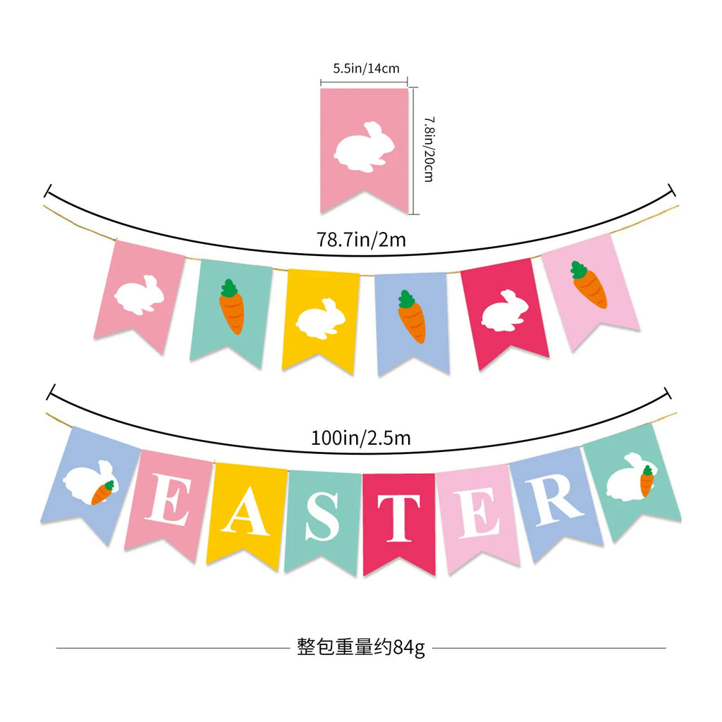 Easter Themed Flag Decoration HAPPY EASTER Banner  Bunny Carrot Costume Party Favor
