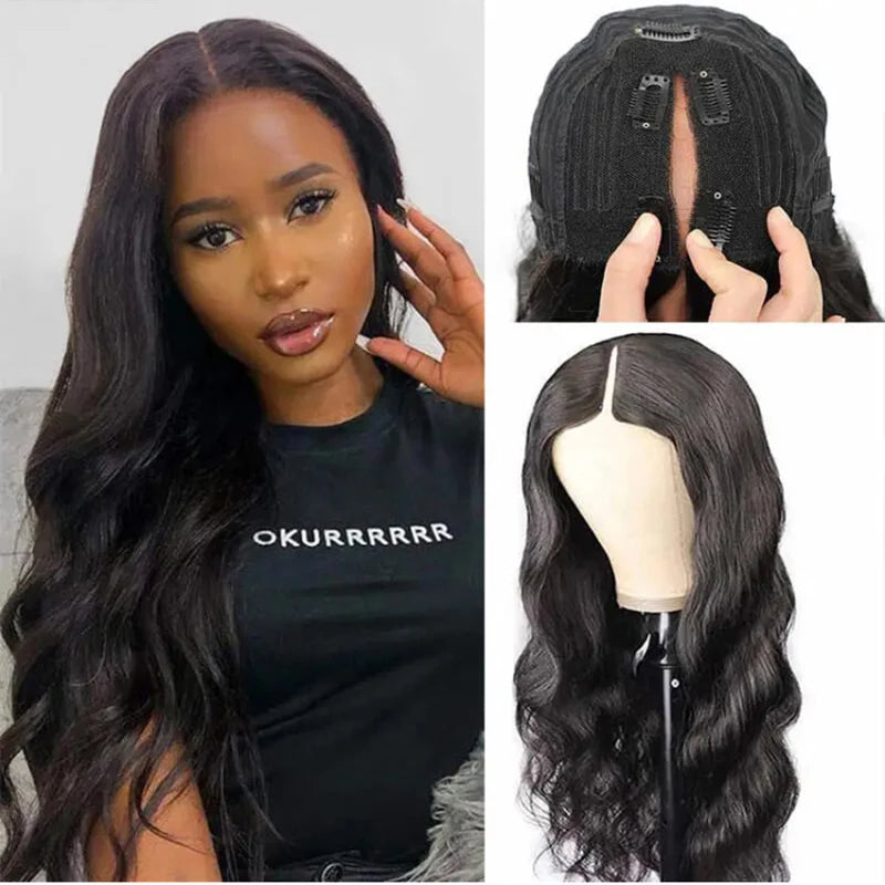 CLJhair Body Wave Human Hair V Part Wig Glueless No Lace Same As Thin Part Wig