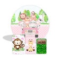 Hot pink Safari Animals Round Backdrop Cover Baby Shower Cylinders Plinth Covers Fabric Decorations for Birthday Event